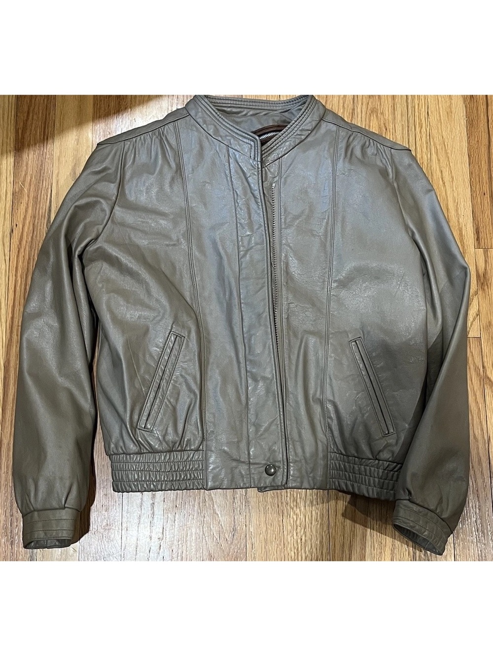 Vintage 80s Avant Garde Grey Leather Bomber Jacket - Made in USA 10